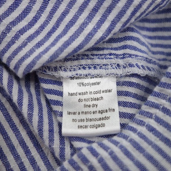 Downeast Top Women's Small Blue Striped Cape Sleeve Tasseled Boho - Picture 4 of 8